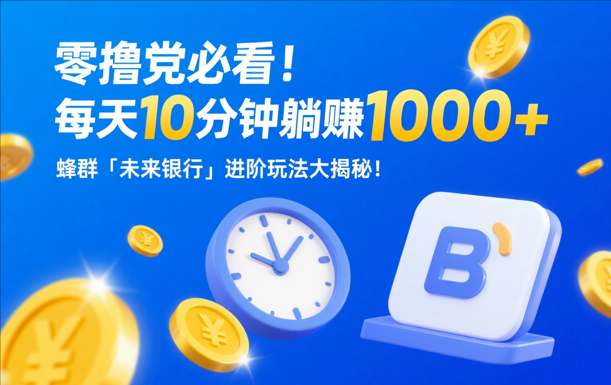 零撸党必看！每天10分钟躺赚1000+，蜂群「未来银行」进阶玩法大揭秘！-乐享网创